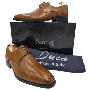 NEW Duca Italy Mens size 9 Burnished Brown Leather Plain-toe Derby Oxfords 42EU